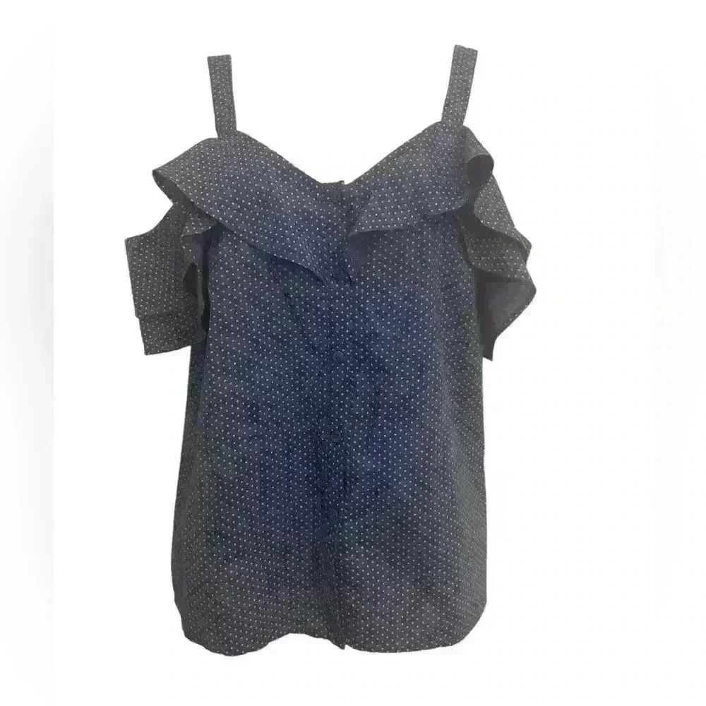 Paige Cold Shoulder Cotton Blend Blue Polka Dot Top Size XS